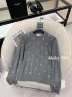 Yves Saint Laurent 2024 Autumn/Winter CollectionY   Round neck heavy industry embroidered letter logo pullover gray wool sweater for women. - Image 24