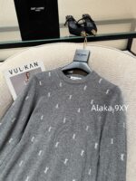 Yves Saint Laurent 2024 Autumn/Winter CollectionY   Round neck heavy industry embroidered letter logo pullover gray wool sweater for women. - Image 25