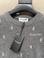 Yves Saint Laurent 2024 Autumn/Winter CollectionY   Round neck heavy industry embroidered letter logo pullover gray wool sweater for women. - Image 26