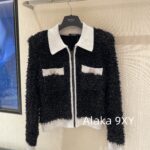 BALMAIN's domineering female CEO outfit exudes a strong aura  24autumn and winter black and white contrasting splicing coarse tweed slim fit and slimming, lapel zipper cardigan jacket