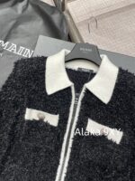 BALMAIN's domineering female CEO outfit exudes a strong aura  24autumn and winter black and white contrasting splicing coarse tweed slim fit and slimming, lapel zipper cardigan jacket - Image 4