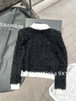 BALMAIN's domineering female CEO outfit exudes a strong aura  24autumn and winter black and white contrasting splicing coarse tweed slim fit and slimming, lapel zipper cardigan jacket - Image 7