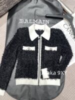 BALMAIN's domineering female CEO outfit exudes a strong aura  24autumn and winter black and white contrasting splicing coarse tweed slim fit and slimming, lapel zipper cardigan jacket - Image 10
