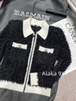 BALMAIN's domineering female CEO outfit exudes a strong aura  24autumn and winter black and white contrasting splicing coarse tweed slim fit and slimming, lapel zipper cardigan jacket - Image 11