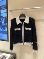 BALMAIN's domineering female CEO outfit exudes a strong aura  24autumn and winter black and white contrasting splicing coarse tweed slim fit and slimming, lapel zipper cardigan jacket - Image 13