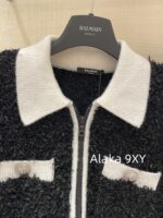 BALMAIN's domineering female CEO outfit exudes a strong aura  24autumn and winter black and white contrasting splicing coarse tweed slim fit and slimming, lapel zipper cardigan jacket - Image 22