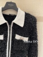 BALMAIN's domineering female CEO outfit exudes a strong aura  24autumn and winter black and white contrasting splicing coarse tweed slim fit and slimming, lapel zipper cardigan jacket - Image 23
