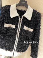 BALMAIN's domineering female CEO outfit exudes a strong aura  24autumn and winter black and white contrasting splicing coarse tweed slim fit and slimming, lapel zipper cardigan jacket - Image 24