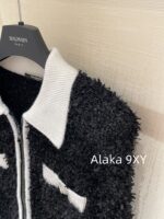 BALMAIN's domineering female CEO outfit exudes a strong aura  24autumn and winter black and white contrasting splicing coarse tweed slim fit and slimming, lapel zipper cardigan jacket - Image 25