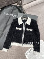 BALMAIN's domineering female CEO outfit exudes a strong aura  24autumn and winter black and white contrasting splicing coarse tweed slim fit and slimming, lapel zipper cardigan jacket - Image 28