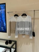 Chanel  2024a Early Autumn New Collection  Champagne Gold Gold Thread with Gemstone Button Logo Round Neck Knitted Cardigan Sweater for Women. Available in gold and silver colors - Image 3