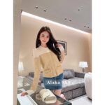 Chanel  2024a Early Autumn New Collection  Champagne Gold Gold Thread with Gemstone Button Logo Round Neck Knitted Cardigan Sweater for Women. Available in gold and silver colors - Image 15
