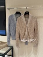 Fendi PremiumBaby Blue Color Match  2024 Early Autumn New Relief Jacquard FF Letter Logo Knitted Cardigan for Women.
