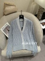 Fendi PremiumBaby Blue Color Match  2024 Early Autumn New Relief Jacquard FF Letter Logo Knitted Cardigan for Women. - Image 3