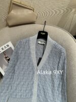 Fendi PremiumBaby Blue Color Match  2024 Early Autumn New Relief Jacquard FF Letter Logo Knitted Cardigan for Women. - Image 4
