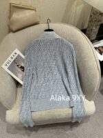 Fendi PremiumBaby Blue Color Match  2024 Early Autumn New Relief Jacquard FF Letter Logo Knitted Cardigan for Women. - Image 6