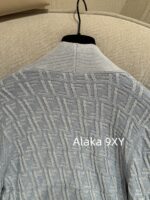 Fendi PremiumBaby Blue Color Match  2024 Early Autumn New Relief Jacquard FF Letter Logo Knitted Cardigan for Women. - Image 7