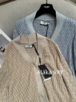 Fendi PremiumBaby Blue Color Match  2024 Early Autumn New Relief Jacquard FF Letter Logo Knitted Cardigan for Women. - Image 8