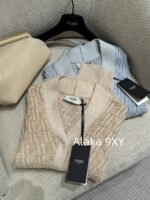 Fendi PremiumBaby Blue Color Match  2024 Early Autumn New Relief Jacquard FF Letter Logo Knitted Cardigan for Women. - Image 10