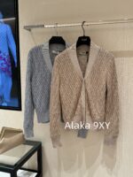 Fendi PremiumBaby Blue Color Match  2024 Early Autumn New Relief Jacquard FF Letter Logo Knitted Cardigan for Women. - Image 13