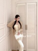 Fendi PremiumBaby Blue Color Match  2024 Early Autumn New Relief Jacquard FF Letter Logo Knitted Cardigan for Women. - Image 14