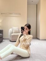 Fendi PremiumBaby Blue Color Match  2024 Early Autumn New Relief Jacquard FF Letter Logo Knitted Cardigan for Women. - Image 19