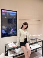chanel   2024k Early Autumn New Collection  Women's crochet lemon yellow sand thread rhinestone buckle hollow long sleeved knitted cardigan jacket. Mini Short - Image 14