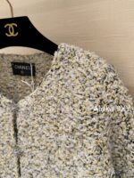 chanel   2024k Early Autumn New Collection  Women's crochet lemon yellow sand thread rhinestone buckle hollow long sleeved knitted cardigan jacket. Mini Short - Image 17