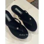 Chanel   24s Spring/Summer Fashion Collection  A Must Do for Lazy People   Heavy Industry imports silk velvet fabric with rhinestone logo for women's flip flops. - Image 3