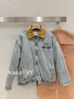 MIUMIU  2024 autumn and winter new collection corduroy lapel spliced letter logo clip cotton wide denim jacket for women. Hot girls must be included in the collection - Image 5