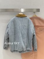 MIUMIU  2024 autumn and winter new collection corduroy lapel spliced letter logo clip cotton wide denim jacket for women. Hot girls must be included in the collection - Image 8
