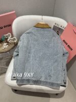MIUMIU  2024 autumn and winter new collection corduroy lapel spliced letter logo clip cotton wide denim jacket for women. Hot girls must be included in the collection - Image 10