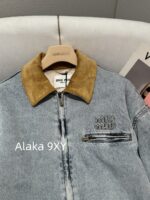 MIUMIU  2024 autumn and winter new collection corduroy lapel spliced letter logo clip cotton wide denim jacket for women. Hot girls must be included in the collection - Image 15