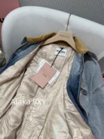 MIUMIU  2024 autumn and winter new collection corduroy lapel spliced letter logo clip cotton wide denim jacket for women. Hot girls must be included in the collection - Image 19
