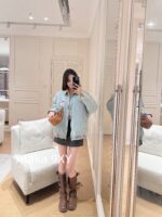 MIUMIU  2024 autumn and winter new collection corduroy lapel spliced letter logo clip cotton wide denim jacket for women. Hot girls must be included in the collection - Image 27