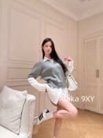 THOM BROWNE Overlapping  Fake Two Piece Design  24 American College Style Dress Up TB  Collar shirt patchwork knit pullover dress for women. - Image 5