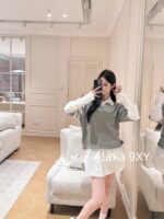 THOM BROWNE Overlapping  Fake Two Piece Design  24 American College Style Dress Up TB  Collar shirt patchwork knit pullover dress for women. - Image 8