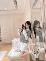 THOM BROWNE Overlapping  Fake Two Piece Design  24 American College Style Dress Up TB  Collar shirt patchwork knit pullover dress for women. - Image 10