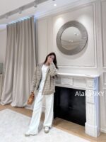 Well11done Quan Zhilong GD Same Style   2024 autumn and winter new niche trendy brand we11 classic plaid lapel embroidered letter logo cotton jacket for women - Image 25