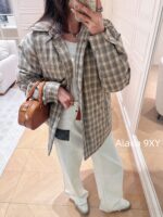 Well11done Quan Zhilong GD Same Style   2024 autumn and winter new niche trendy brand we11 classic plaid lapel embroidered letter logo cotton jacket for women - Image 26