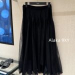 DIOR2025 Early Spring New Product Series  Elegant temperament D high qualityVersatile high waist long floral bud mesh black skirt