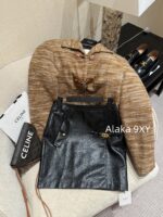 CELINE   2024 new design environmentally friendly PU leather micro glossy exquisite metal chain Aline short skirt autumn and winter new slim fit hip hugging sexy half skirt - Image 5