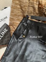 CELINE   2024 new design environmentally friendly PU leather micro glossy exquisite metal chain Aline short skirt autumn and winter new slim fit hip hugging sexy half skirt - Image 7