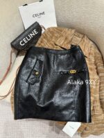 CELINE   2024 new design environmentally friendly PU leather micro glossy exquisite metal chain Aline short skirt autumn and winter new slim fit hip hugging sexy half skirt - Image 10