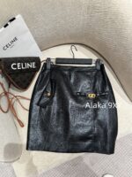 CELINE   2024 new design environmentally friendly PU leather micro glossy exquisite metal chain Aline short skirt autumn and winter new slim fit hip hugging sexy half skirt - Image 15