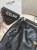 CELINE   2024 new design environmentally friendly PU leather micro glossy exquisite metal chain Aline short skirt autumn and winter new slim fit hip hugging sexy half skirt - Image 16