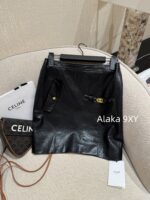 CELINE   2024 new design environmentally friendly PU leather micro glossy exquisite metal chain Aline short skirt autumn and winter new slim fit hip hugging sexy half skirt - Image 17