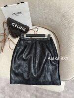 CELINE   2024 new design environmentally friendly PU leather micro glossy exquisite metal chain Aline short skirt autumn and winter new slim fit hip hugging sexy half skirt - Image 18