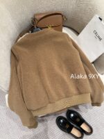 CELINE   2024 autumn and winter new milk coffee color gold button letter logo lamb fur/cashmere lapel warm jacketCustomized gold mold button lining exquisite matching - Image 5