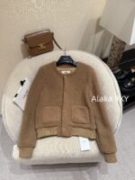 CELINE   2024 autumn and winter new milk coffee color gold button letter logo lamb fur/cashmere lapel warm jacketCustomized gold mold button lining exquisite matching - Image 6